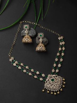 American Diamond Green and Gold Necklace Set 2