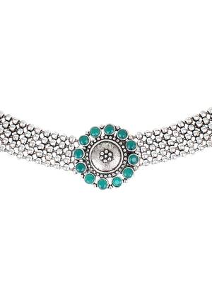 Green Oxidised Choker Necklace Set 1
