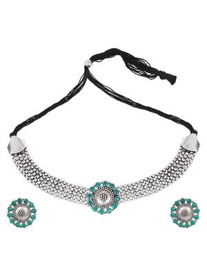 Green Oxidised Choker Necklace Set 3