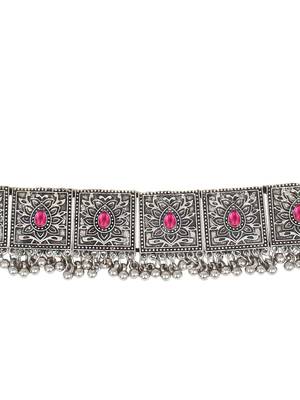 Pink Oxidised Choker Necklace Set 1