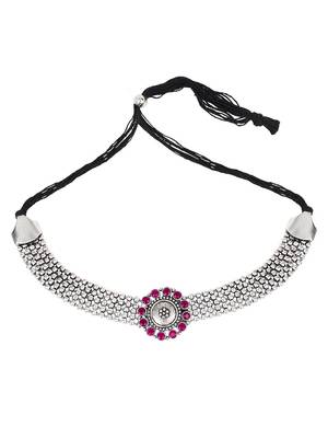 Pink Oxidised Choker Necklace Set 1