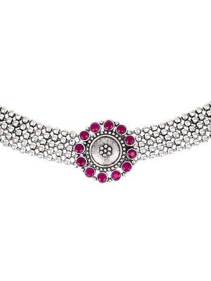 Pink Oxidised Choker Necklace Set 2