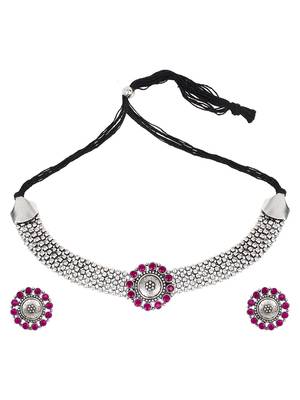 Pink Oxidised Choker Necklace Set 3