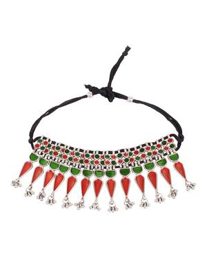 Green and Red Oxidised Meenakari Choker Necklace Set 3