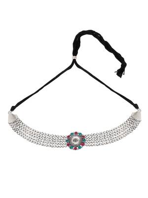 Green and Red Oxidised Choker Necklace Set 2