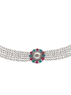Green and Red Oxidised Choker Necklace Set 5