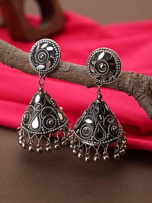 Black Oxidised Mirror Stud Earrings 1