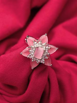 Pink and Silver American Diamond Ring 1