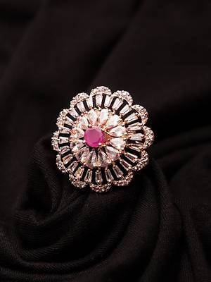 Pink Rose Gold American Diamond Ring 1