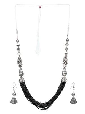 Oxidised Silver Black Necklace Set 1
