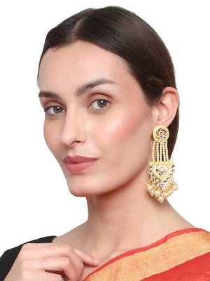 Gold Plated Brass Earrings with Designer Stones 1