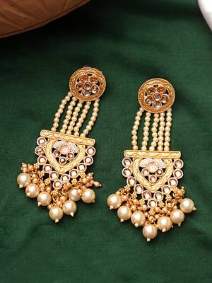 Gold Plated Brass Earrings with Designer Stones 2
