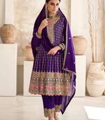 Violet embroidered silk Punjabi salwar suit