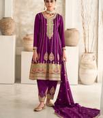 Purple embroidered silk Punjabi salwar suit