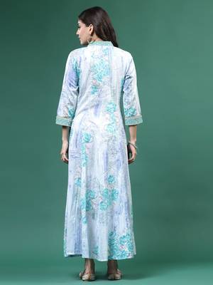 Women blue color printed anarkali kurta 2