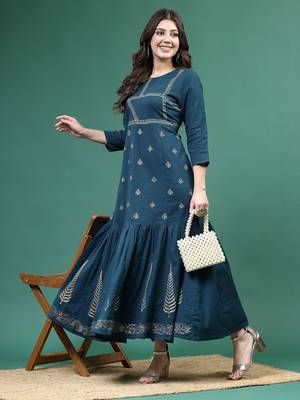 Women peach  color embroidery printed kurta 1