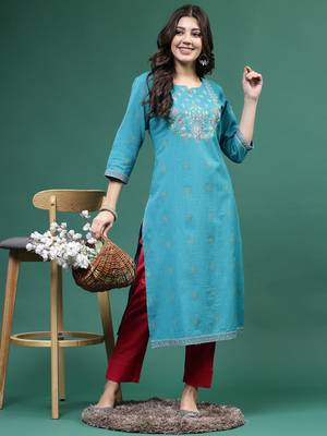 Women multi color embroidery printed kurta 1