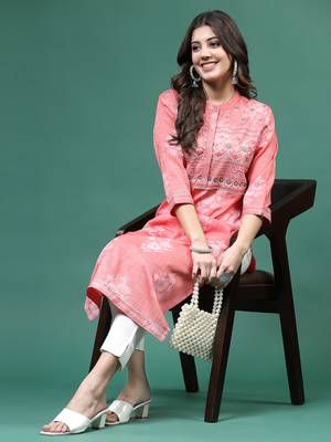 Women white  color thread work printed kurta 1