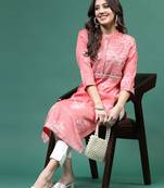 Women white  color thread work printed kurta