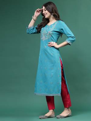 Women multi color embroidery printed kurta 2