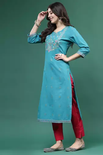 Women multi color embroidery printed kurta