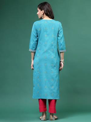Women multi color embroidery printed kurta 3