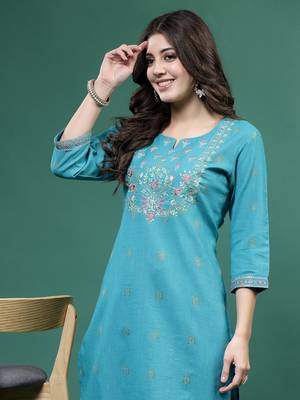 Women multi color embroidery printed kurta 4