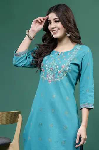Women multi color embroidery printed kurta