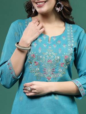 Women multi color embroidery printed kurta 5
