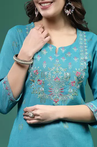 Women multi color embroidery printed kurta