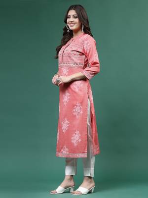 Women white  color thread work printed kurta 5