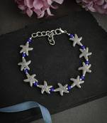 Blue beads silver starfish anklet for western