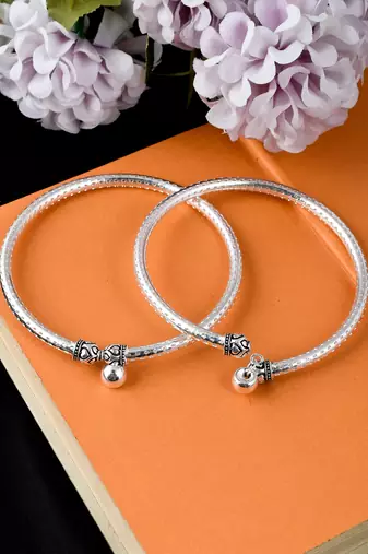 Tamanna silver plated kada anklets for women