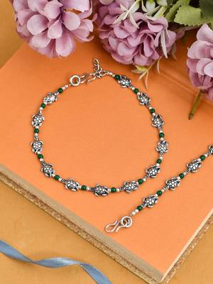 Green beads tortoise boho anklet for girls 1