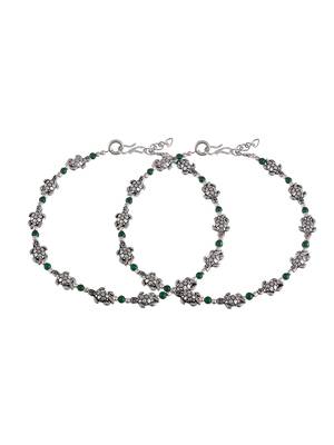 Green beads tortoise boho anklet for girls 3