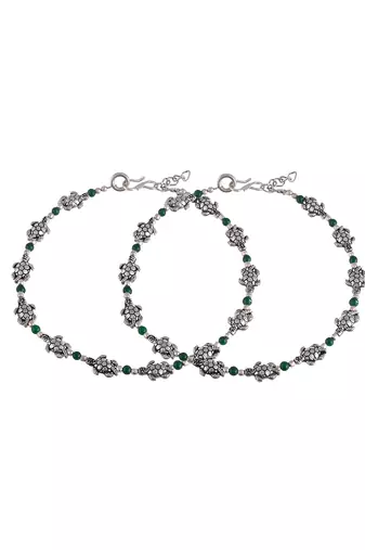 Green beads tortoise boho anklet for girls