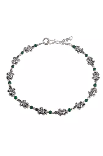 Green beads tortoise boho anklet for girls