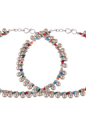 Silver ghungroo multibeads anklet 3