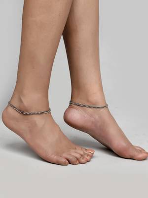 Silver plated ad stone studded handcrafted chain anklet  for women 1