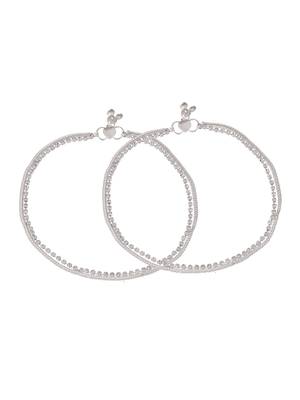 Silver plated ad stone studded handcrafted chain anklet  for women 4