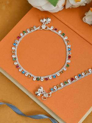 Ethnic multistone silver anklets ankle chain indian payal bollywood 1