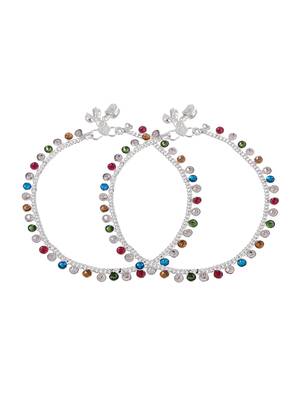 Ethnic multistone silver anklets ankle chain indian payal bollywood 3