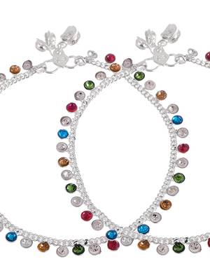 Ethnic multistone silver anklets ankle chain indian payal bollywood 4