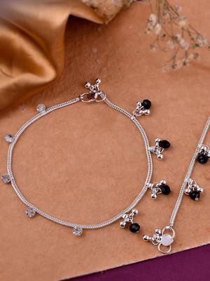 Silver-plated stone-studded with ghungroo charms anklets 1