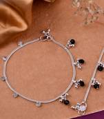 Silver-plated stone-studded with ghungroo charms anklets