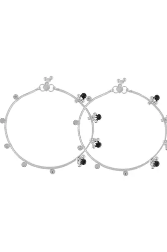 Silver-plated stone-studded with ghungroo charms anklets