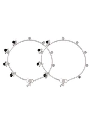 Silver-plated stone-studded with ghungroo charms anklets 4