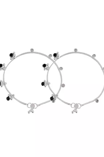 Silver-plated stone-studded with ghungroo charms anklets