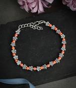 Orange beads silver flower anklet chain