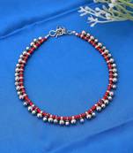 Silver ghungroo red beads anklet